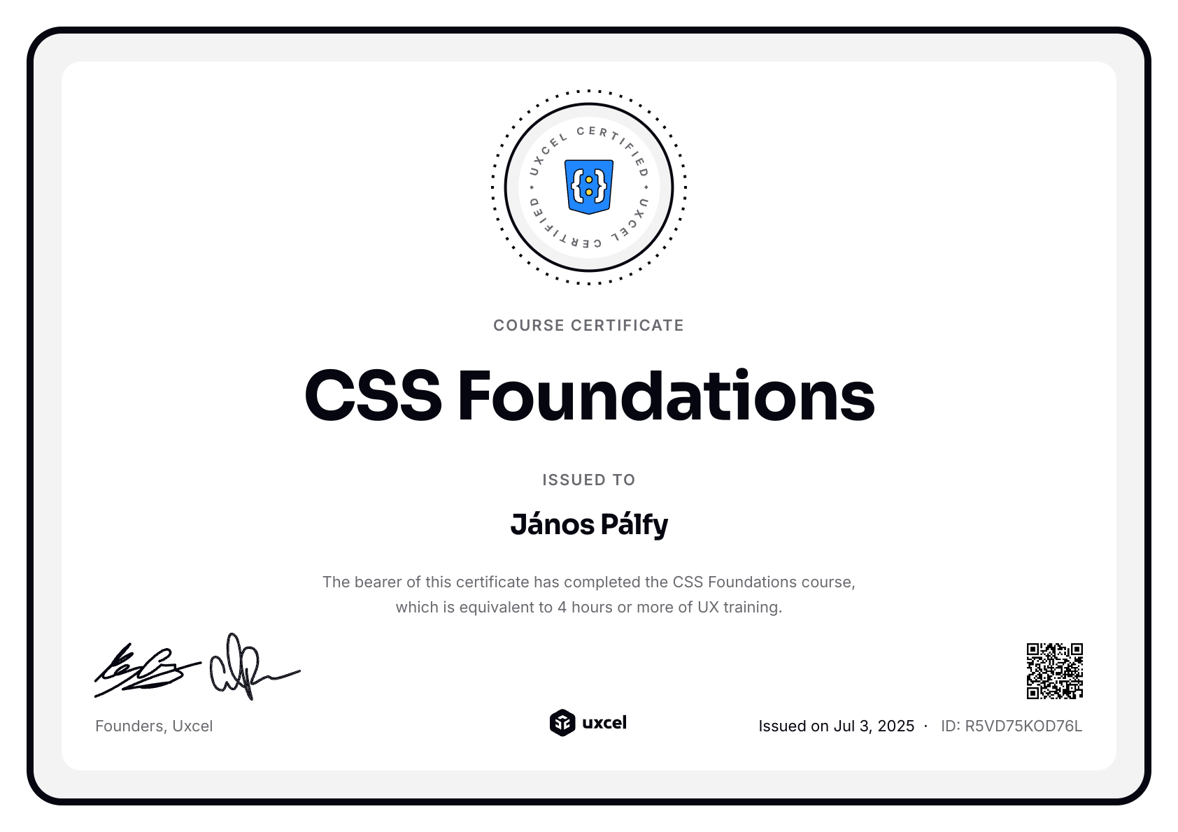 János Pálfy's certificate